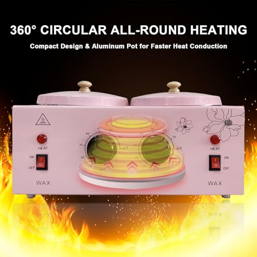 Pink Double Pots Wax Warmer for Hair Removal with Adjustable Temperature