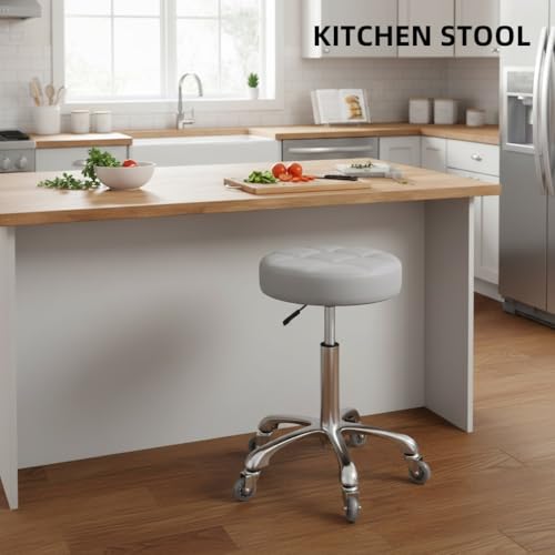 Grey Adjustable Swivel Bar Stool with Wheels - 22-30 Inch Height, 400 lb Capacity