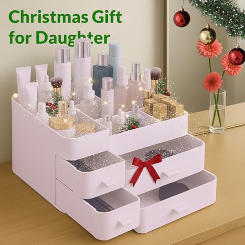 Makeup Organizer for Vanity ? Large Cosmetic Storage Box with Drawers & Compartments for Brushes, Lipsticks, and Skincare ? Bathroom Countertop Organizer for Women & Girls ? Elegant White Design