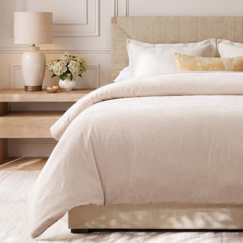 King Chenille Duvet Cover Set - Boho Textured Soft Bedding, Beige, King Size