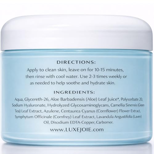 LuxeJoie Aloe & Azulene Gel Mask, Cooling Hydrating Face Mask with Hyaluronic Acid + Green Tea, Soothing After Sun Care for Sensitive Skin, 2 oz