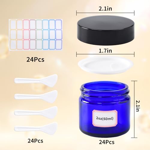 2 oz Blue Glass Jars with Lids - 24 Pack Small Cosmetic & Travel Containers