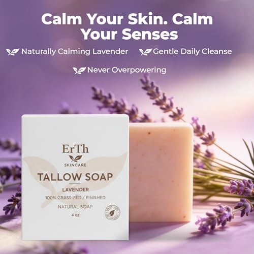All-Natural Grass-Fed Tallow Soap Bars - Gentle Lavender Scent, Pack of 3