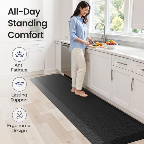 Extra Thick Anti-Fatigue Kitchen Floor Mat 95"L x 20"W Black - Supportive Standing Mat