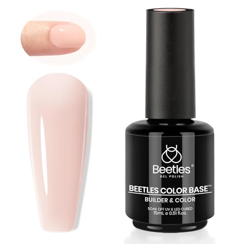 Beetles 15ml Rubber Base Gel Nail Polish, Nude Pink Gel Polish Color Base Builder Neutral Base Coat Nail Strengthener for Nail Art Design, Soak Off UV LED light Needed