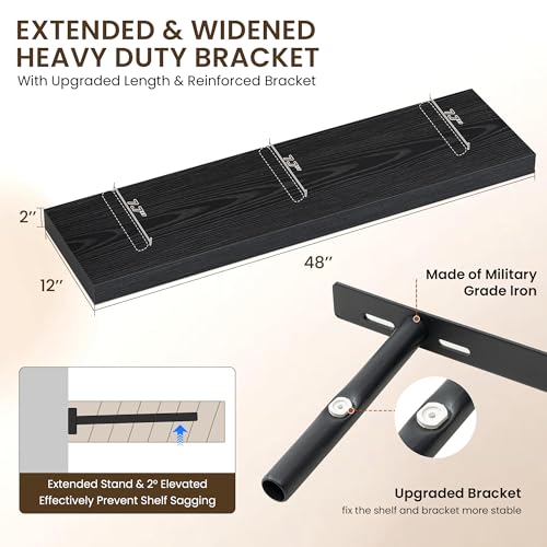 48-Inch Deep Black Floating Shelves Set of 2 - Wall-Mounted Storage for Living Room Bedroom Kitchen