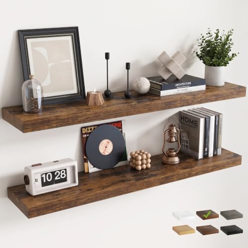 Marsmiles Rustic Brown 48 Inch Floating Wall Shelves 2-Pack, 8"D Wood Grain Bathroom & Home Storage
