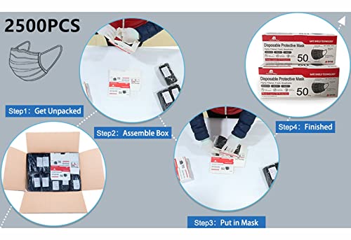 Bulk Black Face Masks - 2000 Pack, Non Woven 3-Layer Masks with Adjustable Ear Loops