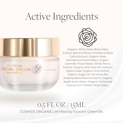 Fleurissent Soothing Facial Cream with Lavender ? Long-Lasting Hydration, 6-Flower Fusion, Antioxidant-Rich Botanicals, Supports Smooth & Healthy-Looking Skin, Nourishing & Moisturizing, 0.5FLOZ(15ML)