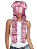 Pink Satin Sleep Bonnet with Eye Mask & Curling Ribbons - No Slip Hair Protector