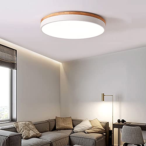 Yiisem Dimmable 15.8-inch Wooden LED Ceiling Light - White, Modern Flush Mount with Adjustable Brightness & 5 Color Temperatures
