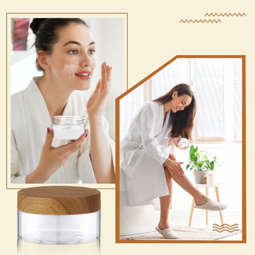 Clear Cosmetic Jars with Dark Wood Lids - 10 oz, Set of 24 - Organize Skincare & Makeup