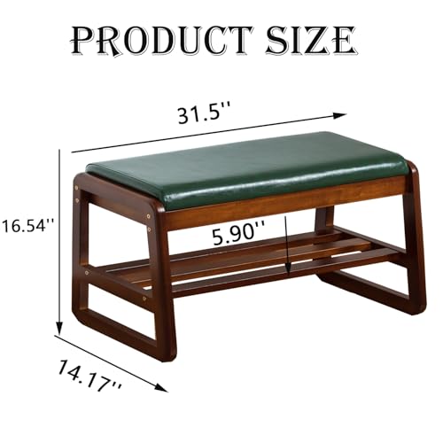 Solid Wood Shoe Bench with Cushion - Green, 31.5 Inch Entryway Organizer