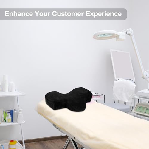 IMENE Lash Pillow for Lash Extensions Black Memory Foam Ergonomic Bed Pillow with Velvet Cover & Organizer Pockets