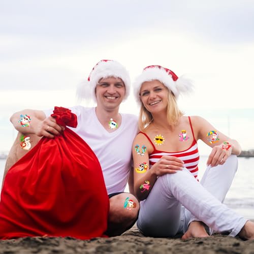 HOWAF 96 Pcs Hawaiian Christmas Temporary Tattoos, Tropical Christmas Party Decoration Waterproof Tattoos for Hawaiian Xmas, Hawaiian Flamingo Santa Tattoo Stickers for Mele Kalikimaka Decorations