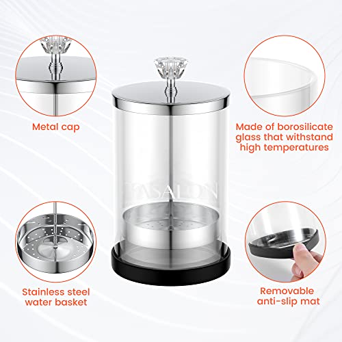 25 Ounce Stainless Glass Disinfectant Jar with Removable Basket for Salon & Spa - Professional Barber Dispenser