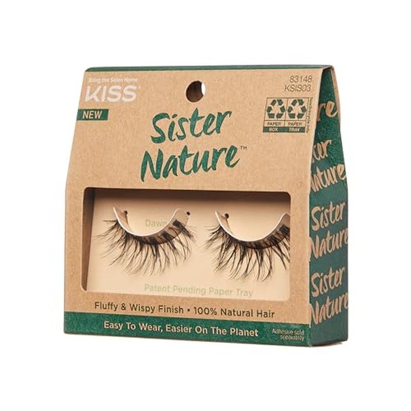 KISS Sister Nature False Eyelashes, 'Dawn', 12 mm, 100% Natural Hair, Recyclable Paper Box, Printed with Soy Ink, Cruelty Free, Vegan, Includes 1 Pair of Reusable Strip Lashes (Pack of 2)