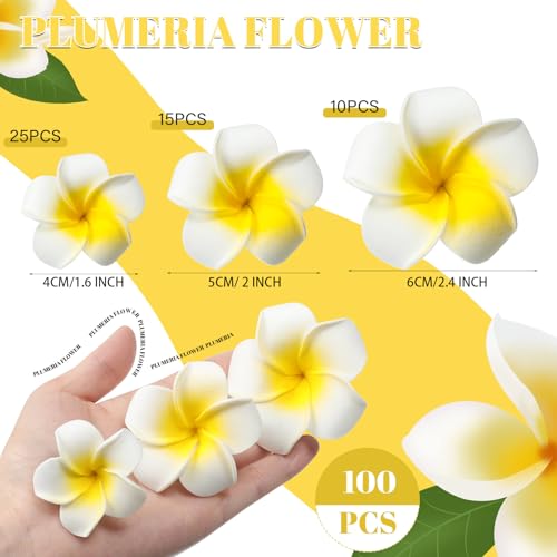 50 Pcs White Foam Hawaiian Plumeria Flower Clips - DIY Floral Wreath & Party Decorations