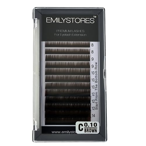 Brown Eyelash Extensions 0.10MM Lashes J B C D Curl 8-14MM Length Mix Size (Brown 0.10 C)