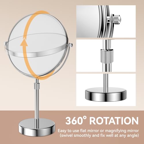 Nicesail Adjustable 7X Magnified Tabletop Makeup Mirror - Chrome Finish, 15x9 Inches