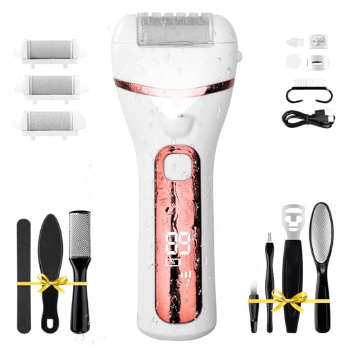 PUBOO Foot Callus Remover Electric 10000 RPM 3-Speed IPX7 Rechargeable Pedicure Kit for Hard Skin Women & Men. Portable Multi-Roller File Grinder Sander Scrubber with LED Display for Wet & Dry Feet