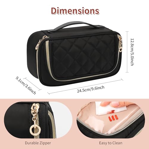 OCHEAL Small Makeup Bag with Zipper Pouch,Portable Cute Travel Makeup Bag Pouch for Women Girls Makeup Brush Organizer Cosmetics Bags with Compartment-Nylon Black
