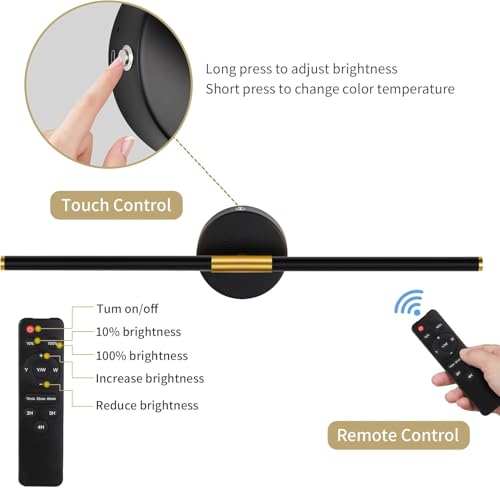 32-Inch Battery-Operated Wall Sconce Set of 2 - Black Gold, Rechargeable & Dimmable