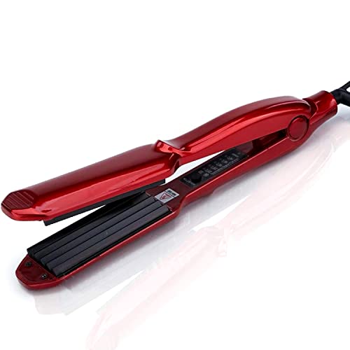 Red Ceramic Hair Crimper Iron for Volumizing & Anti-Static Styling - Adjustable Temp