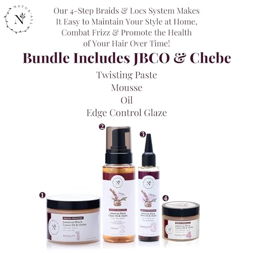 NaturAll Jamaican Black Castor Oil & Chebe Braiding Gel - Strong Hold Protective Hair Gel for Locs & Edges 8 Oz