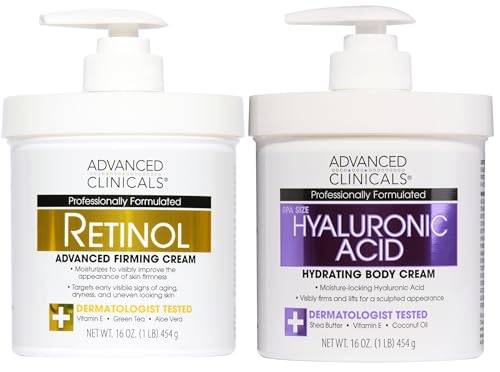 Advanced Clinicals Retinol Body Cream + Hyaluronic Acid Moisturizer 2pc Set – Face & Body Hydration