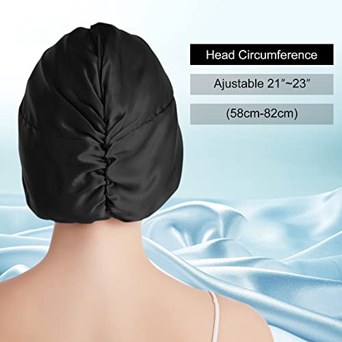 Black Mulberry Silk Sleep Cap for Women - One Size Bonnet with Elastic - Night Hair Care