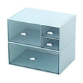 Blue 4-Drawer Makeup & Desk Organizer, Plastic Storage Box for Vanity & Office