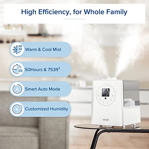 Levoit 6L Humidifier for Large Rooms – Warm & Cool Mist, White (Bedroom/Auto Mode) 6L