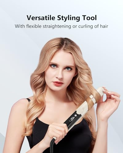ANNLARY Beige 1 Inch Hair Straightener & Curling Iron 2-in-1 Titanium Ceramic Flat Iron