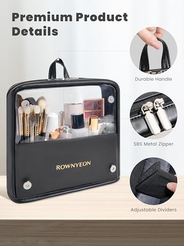 Camdeez Black Makeup Brush Holder Bag with Adjustable Dividers, Travel Cosmetic Organizer, High Capacity, Waterproof, Stand-Up Design