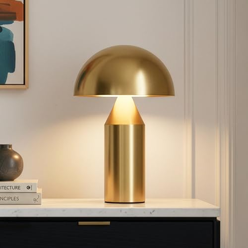 Brightech Venus Mushroom Table Lamp Brass - Dimmable Modern Accent Light for Living Room & Bedroom
