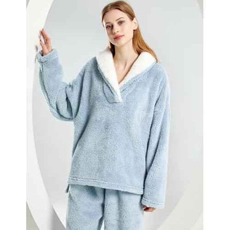 Gihuo Women' s Fluffy Pajamas Set Fleece Pullover Pants Loose Plush Sleepwear 2 Piece Pjs Set Warm Loungewear Fuzzy