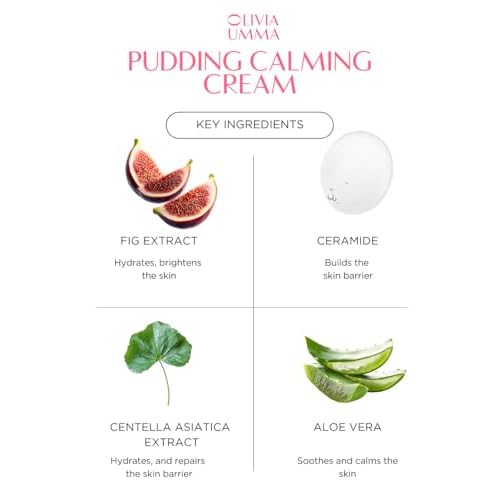 OLIVIAUMMA Glass Skin Tanghulu Fig Pudding Calming Cream - Korean Face Moisturizer for Dry Skin - Ceramide + Aloe Vera - Lightweight Pudding Texture - Deep Hydration & Moisture Barrier Support - 50g
