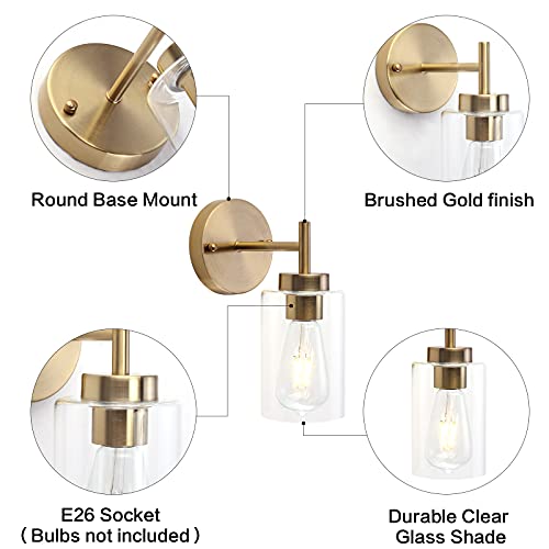 Brass Wall Sconces Set of Two - Modern Gold Bathroom Light Fixtures - Brass 2 Pack