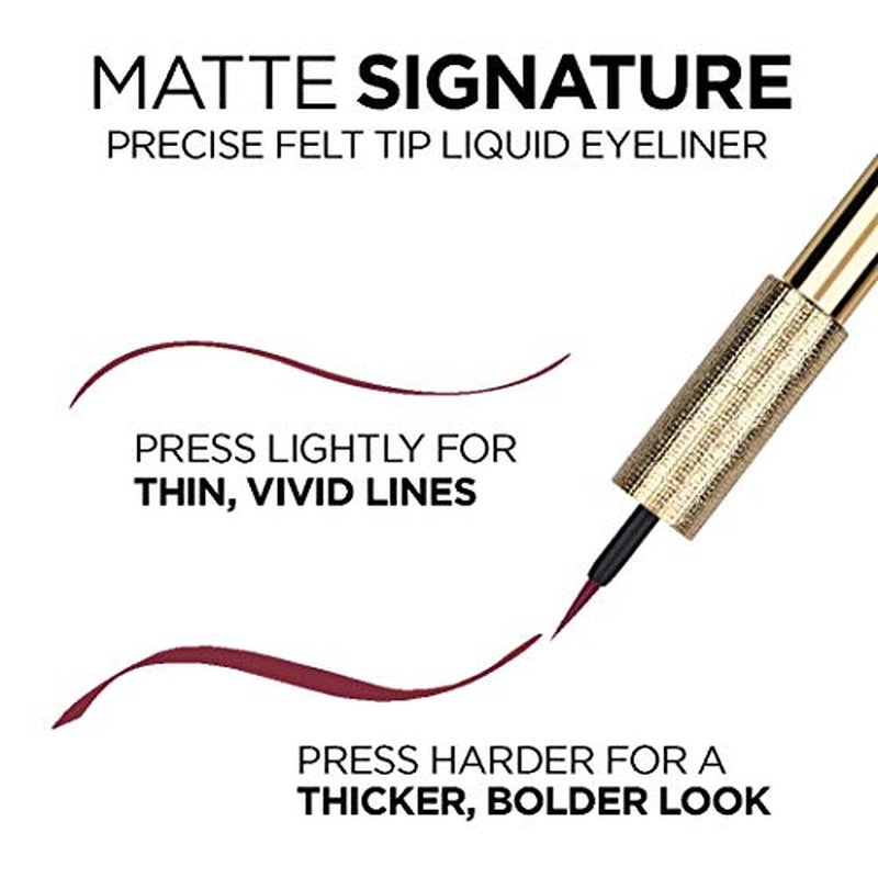 L¡¯Or?al Paris Makeup Matte Signature Liquid Dip Eyeliner, Waterproof, Precise and Easy Application, All Day Wear, Vivid Matte Finish, Burgundy, 0.07 fl; Oz.