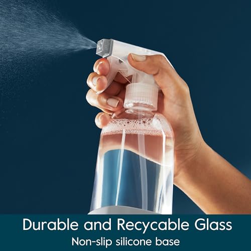 White Refillable Glass Spray Bottles Pack of 2 - 16 Oz for Cleaning, with Silicone Sleeve