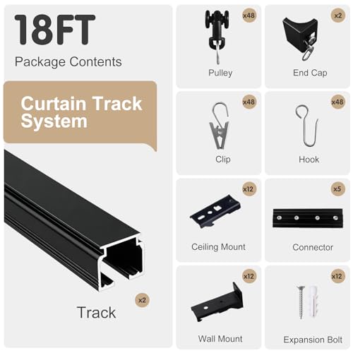 MaKefeile Heavy Duty Ceiling Curtain Track 15ft-18ft Black Room Divider System