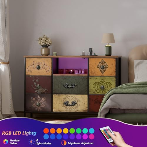 VASICAR Wide TV Stand for 55-Inch TV with LED Lights & Power Outlets - Pattern