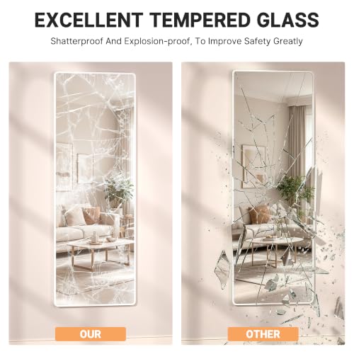 White Full Length Over The Door Mirror 56x16 Inch Wall & Hanging Mirror for Bedroom Living Room