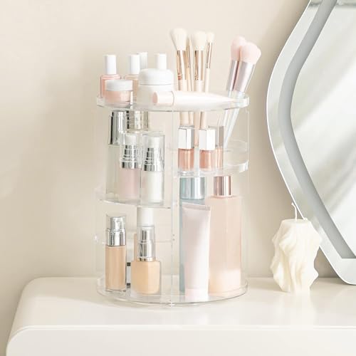 Large Capacity Rotating Makeup Organizer - Adjustable Carousel for Cosmetics & Skincare