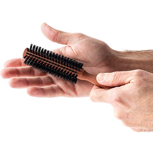 Round Beard and Hair Brush 1.3 Inch Boar Bristles - Natural Wooden Handle