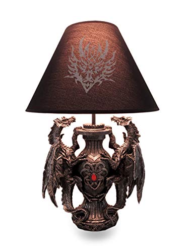 Zeckos Gothic Dragon Table Lamp with Black Fabric Shade - 19 Inch Decor