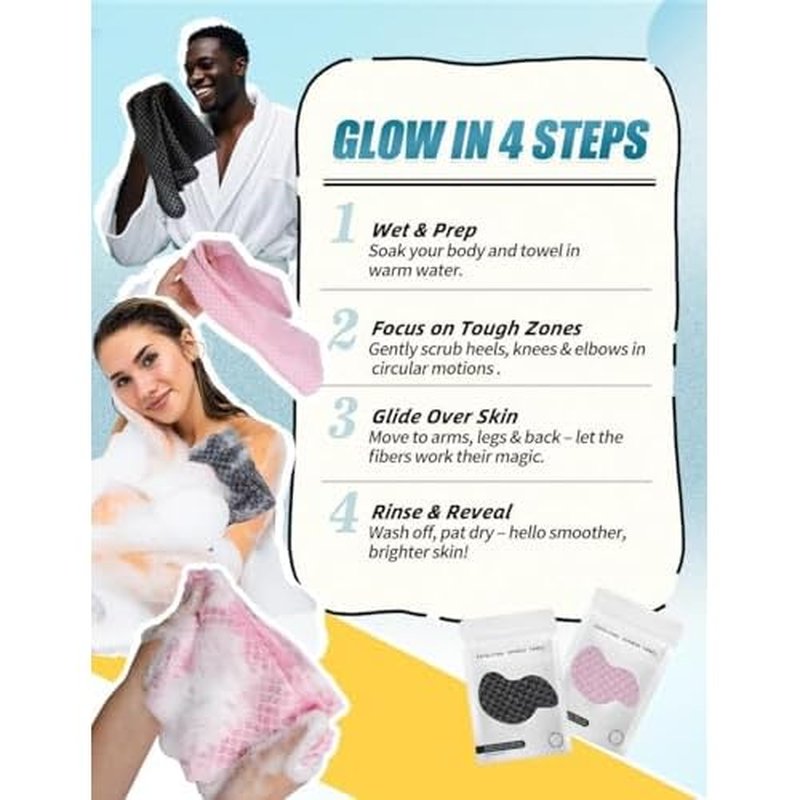 Exfoliating Shower Towel 47",Premium Scrub Wash Cloth for Body Face,2-in-1 Exfoliating Washcloth-Body Scrubber with 2 Sides for All Skin Types (Black)