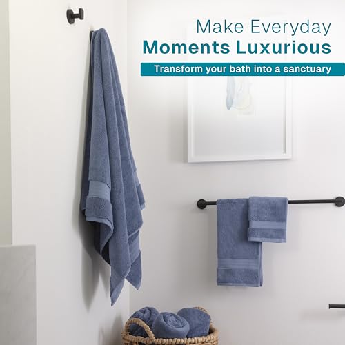 Organic Cotton Bath Towel Set of 6 - Dark Blue - Hotel Quality 700 GSM