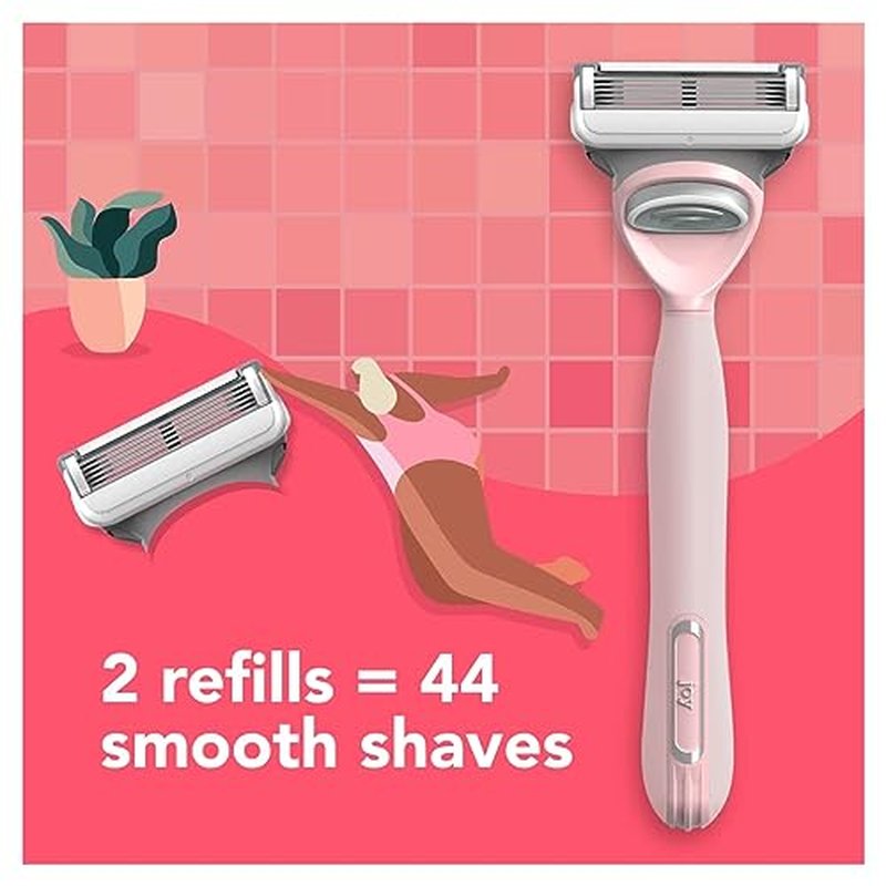 joy Razors for Women, 1 Handle, 8 Razor Blade Refills, Pink, Lubrastrip to Help Avoid Skin Irritation